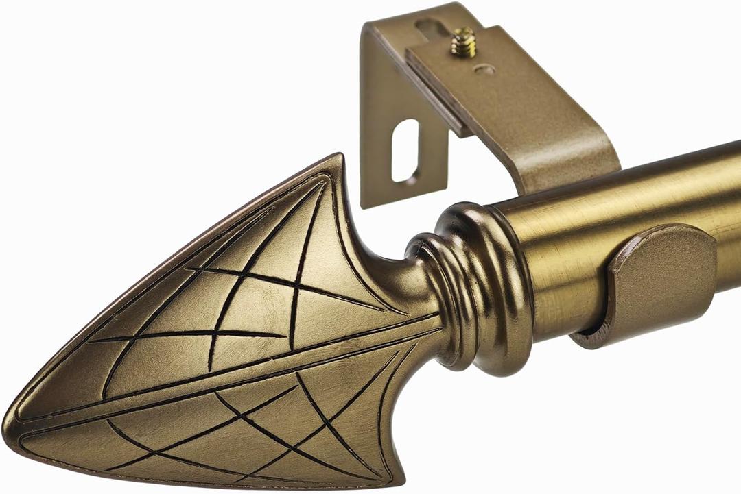 1 Inch Single Curtain Rods 72 to 144 Inches Adjustable Drapery Rods for Window width 68 to 140 Inches, Vintage Arrow Finials, Warm Gold