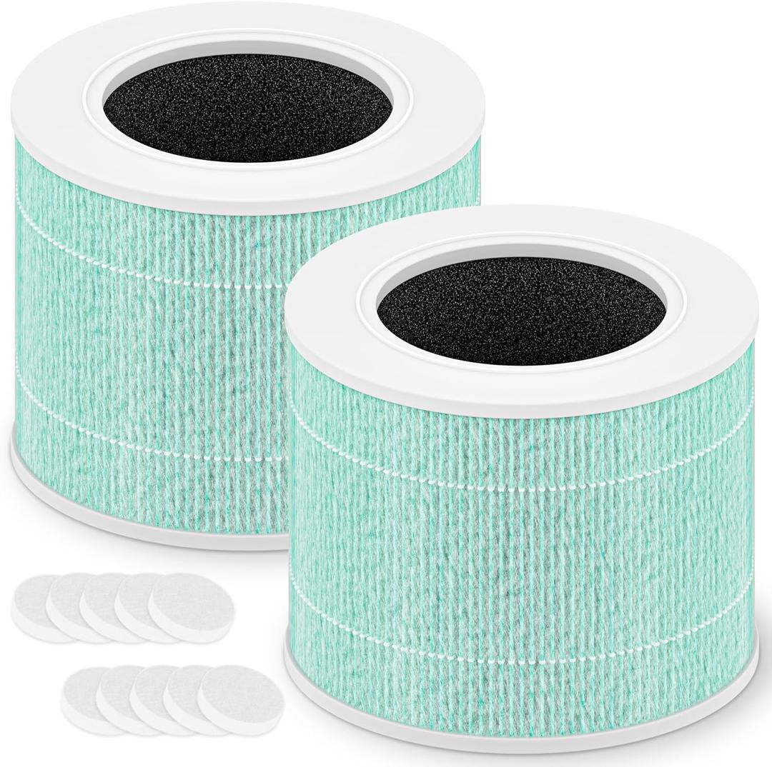 Core Mini Toxin Absorber Replacement Filter for LEVOIT Core Mini and Core Mini-P Air Purifier, 3-in-1 High-Efficiency Activated Carbon Filter, Core Mini-RF-TX, 2 Filter & 10 Fragrance Sponge, Green