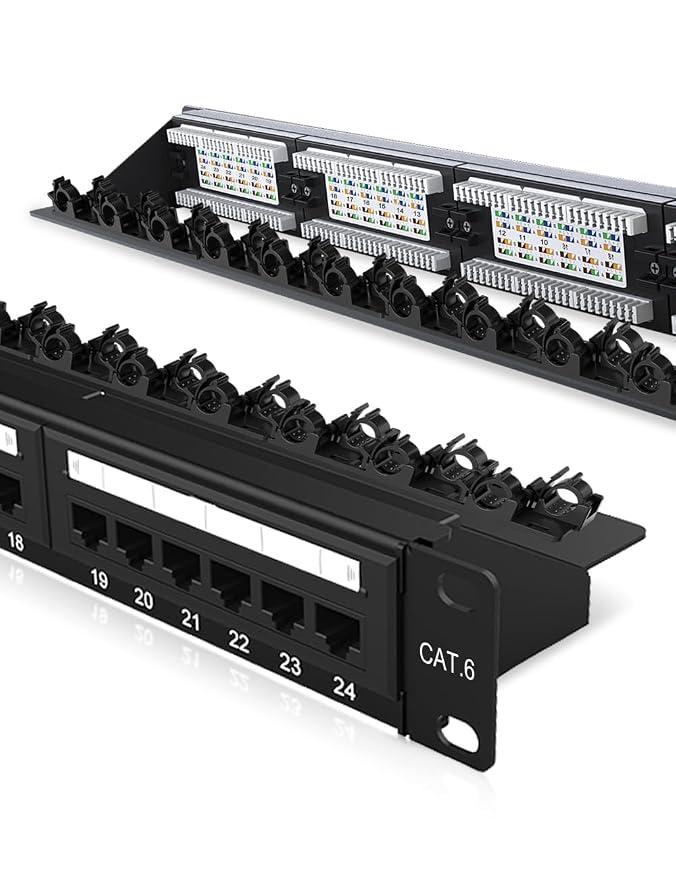 2 Pack 24 Port Patch Panel CAT6 Keystone Patch Panel 1U 19 inch Rackmount Compatible with Cat5e,Cat6 Cable Management,Color-Coded Labeling for T568A and T568B Wiring, Black