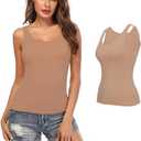 Camisoles for Women with Built in Bra,Basic Yoga Top Layering Tank Top Padded Bra Undershirt, (Large, Wheat Color/Wide Strap-1 Pack)