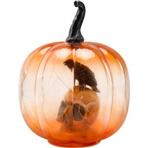 Afirst Halloween Decorations Indoor Lighted Halloween Fall Pumpkins Illuminated Glass Pumpkin with Skull Crow for Thanksgiving Fireplace Tabletop Party Home Bedroom Decor Gift