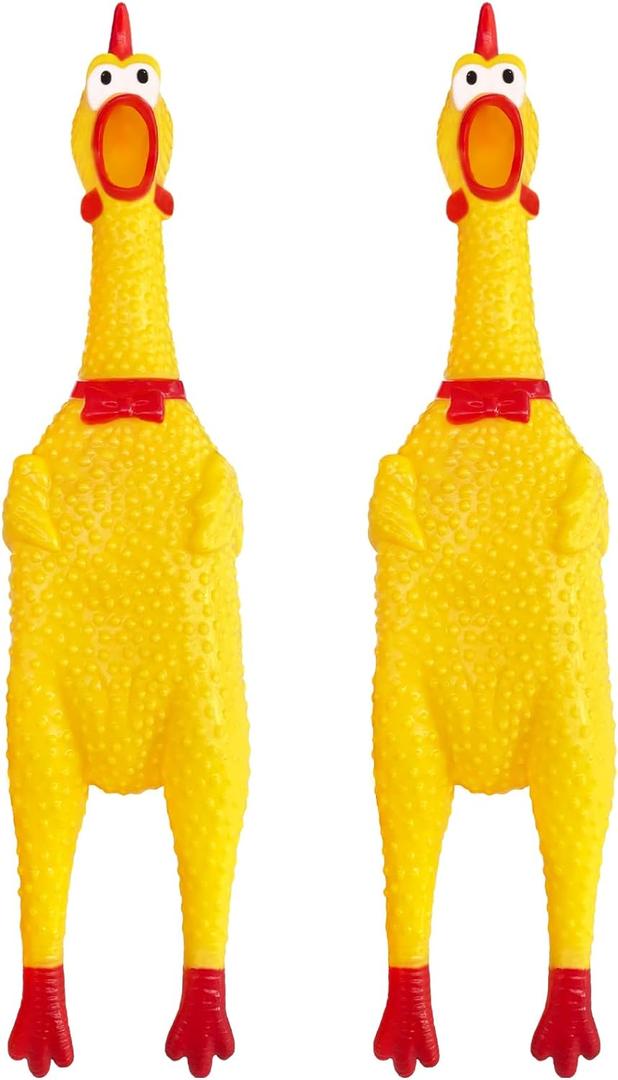 2 Pcs Large Rubber Chicken,Screaming Chicken Dog Toys,Yellow Rubber Squawking Chickens,Squeaky Chickens Toys,Prank Noise Maker Dog Toys 12 Inch