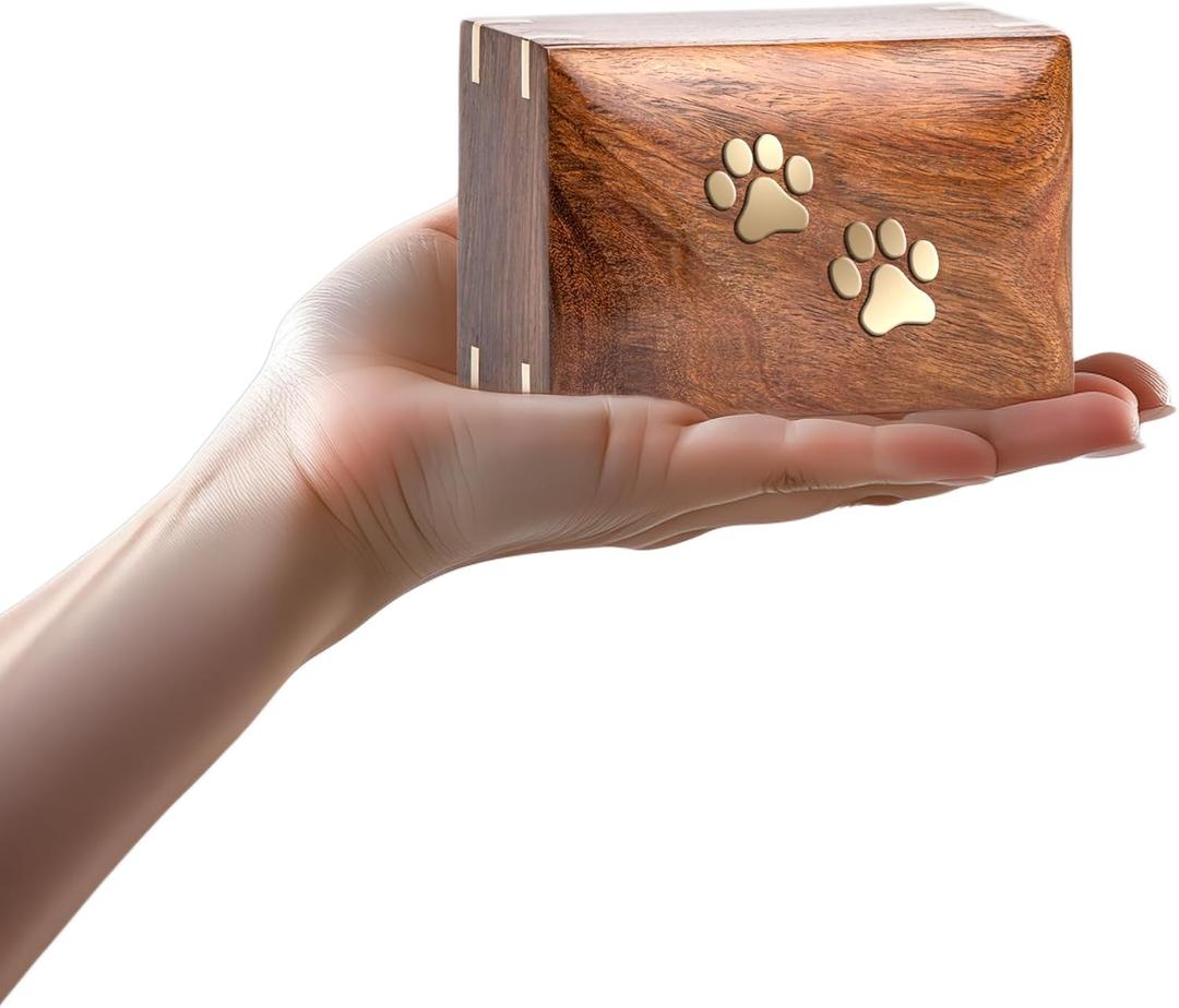 INTAJ Pet Urns for Dogs Ashes - Rosewood Dog Urn for Ashes Handcrafted - Paws Inlaid Cremation Pet urn for Cats - Decorative Wooden Box Keepsake Urn (Two Paws, XS - 5x3x2)