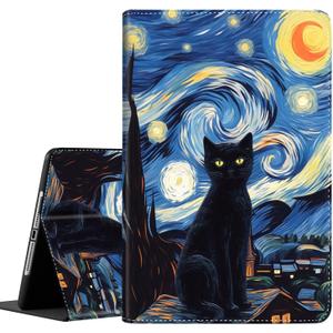 Case for iPad 9th / 8th / 7th Generation (2021/2020/2019) 10.2 inch/iPad Air 10.5" 2019 / iPad Pro 10.5", Leather Smart Cover with Auto Wake/Sleep, The Starry Night Black Cat