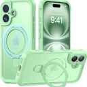 MOCCA Design for iPhone 16 Case with Magnetic Invisible Stand [Full Camera Protection] [Compatible with Magsafe] Military Drop Shockproof Translucent Matte Phone Case Cover 6.1",Matcha Green