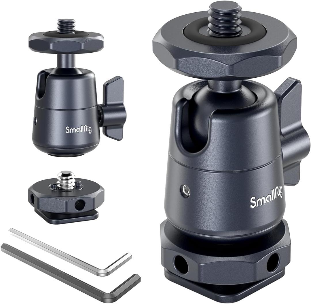 SmallRig Mini Ball Head (2 Pack) with 1/4" Screw and Removable Shoe Mount, 360 Degree Rotatable Aluminum Tripod Head for Camera Tripods Monopods Camcorder Light Microphone, Max. Load 1.5 kg - 2948B