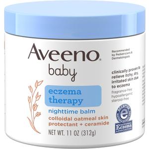 Aveeno Baby Eczema Therapy Nighttime Body Balm, Moisturizing Eczema Treatment, Ceramides, Triple Oat Complex, Soothes Dry, Itchy Skin, Hypoallergenic, Fragrance & Steroid Free, 11oz