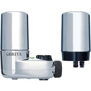 Brita Basic Faucet Mount Water Filtration System, BPA-Free Faucet Water Purifier for Sink, Reduces 99% of Lead, Filter Replaces 2,250 Plastic Water Bottles a Year, Lasts Four Months, Includes 1 System/2 Filters, Chrome