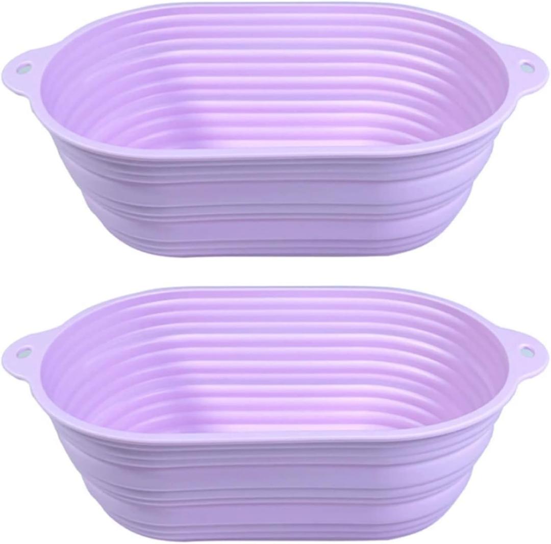 2 Pcs Silicone Bread Proofing Baskets, Collapsible Sourdough Bread Baking Supplies Dough Proofing Box Oven Safe for Artisan Bread Making for Professional and Home Bakers (Purple and Purple Oval)
