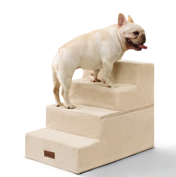 Aodisman Dog Stairs for High Bed 22.6" H,5Step Dog Steps for Small Dogs and Cats,Indoor NonSlip Balanced Pet Stairs are Suitable for Puppy,Older Cat,Beige
