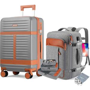 Lumesner 5 Piece Luggage Sets with Travel Backpack, 20" Carry On Hardside Spinner Suitcases, TSA Lock, Durable PC (Grey, 4 piece Set)