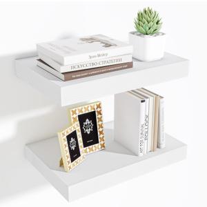 Fun Memories Wood Floating Shelves 16 Inch, 10 Inch Deep Shelves Wall Mount, Wall Shelves with Invisible Bracket, 16" Floating Shelves for Living Room Bathroom Bedroom, White, Set of 2