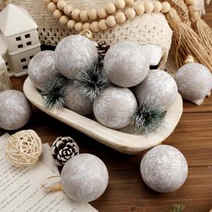 Suilung 12 Pcs Neutral Textured Christmas Ball Ornaments 2.36'' Vintage Christmas Tree Decor Modern Rustic Brown Ornaments with Loop Shatterproof Hanging Ball for Xmas Farmhouse Decor (Beige) (Retro White)