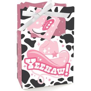 Big Dot of Happiness Rodeo Cowgirl - Pink Western Party Favor Boxes - Set of 12