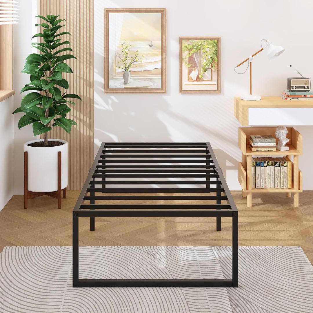 18 Inch Twin Bed Frames Heavy Duty Metal Twin Platform Bed Frame No Box Spring Needed, Noise Free, Easy Assembly, Black