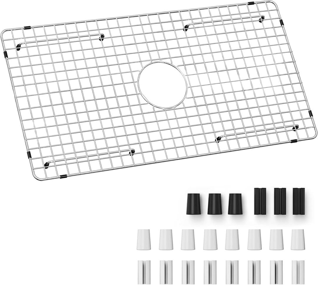 Sink Bottom Grid 29-1/2" X 15-9/16",Centered Drain with Corner Radius 3/8"
Sink Protector for Single Bowl Kitchen Sinks,Stainless Steel Material,Protective Feet