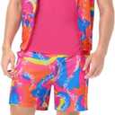 Mens 80s Workout Costume 90s Outfit for Men - Retro Neon 5 Piece Halloween Cosplay Couples Costume Set (Pink, XXL)
