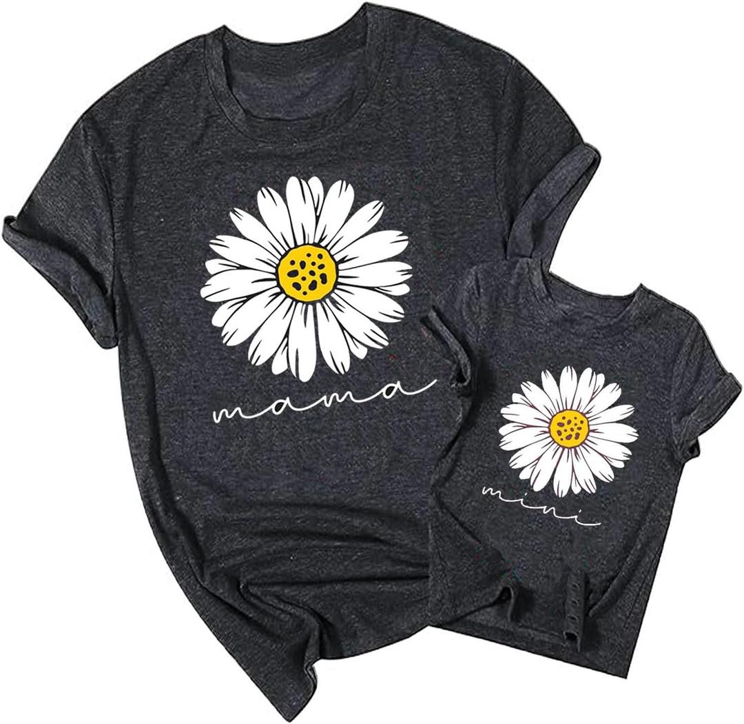 Mama and Mini Shirts Mommy and Me Matching Cute T-Shirts Mother and Daughter Son Gifts Tee (Gray)
