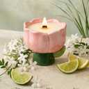 Candles for Home Scented, Jasmine Serenity Flower Gifts, Decorative Soy Aromatherapy with Wooden Wick & Essential Oils, Non Toxic Pink Gift Box for Women