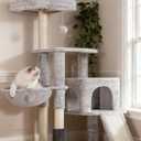 Heybly Cat Tree with Cat Self Groomer Brush, Cat Tower Condo for Indoor Cats with Padded Plush Perch, Cat House with Basket Scratching Board Post, Light Gray HCT005SW