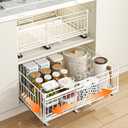 Expandable Pull Out Cabinet Organiser, No Drill Adhesive Slide Out Kitchen Drawer Shelf Durable Metal for Under Sink, Cupboard, Pantry, Adjustable Width (12.8"-19.7") (Style B White, 2 Pack) | Pull-out Kitchen Drawer Organiser with Telescopic Drawers, Space Saving for Pantry and Cabinet, White