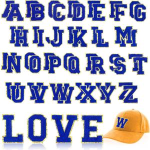 WILLBOND 52 Pcs Self Adhesive Chenille Letter Patches, 2.2/2.8 Inch A-Z Embroidered Alphabet Stickers for Clothes Bags Hats DIY Craft Supplies Christmas Personalized Gifts(Dark Blue,2.2 Inch)