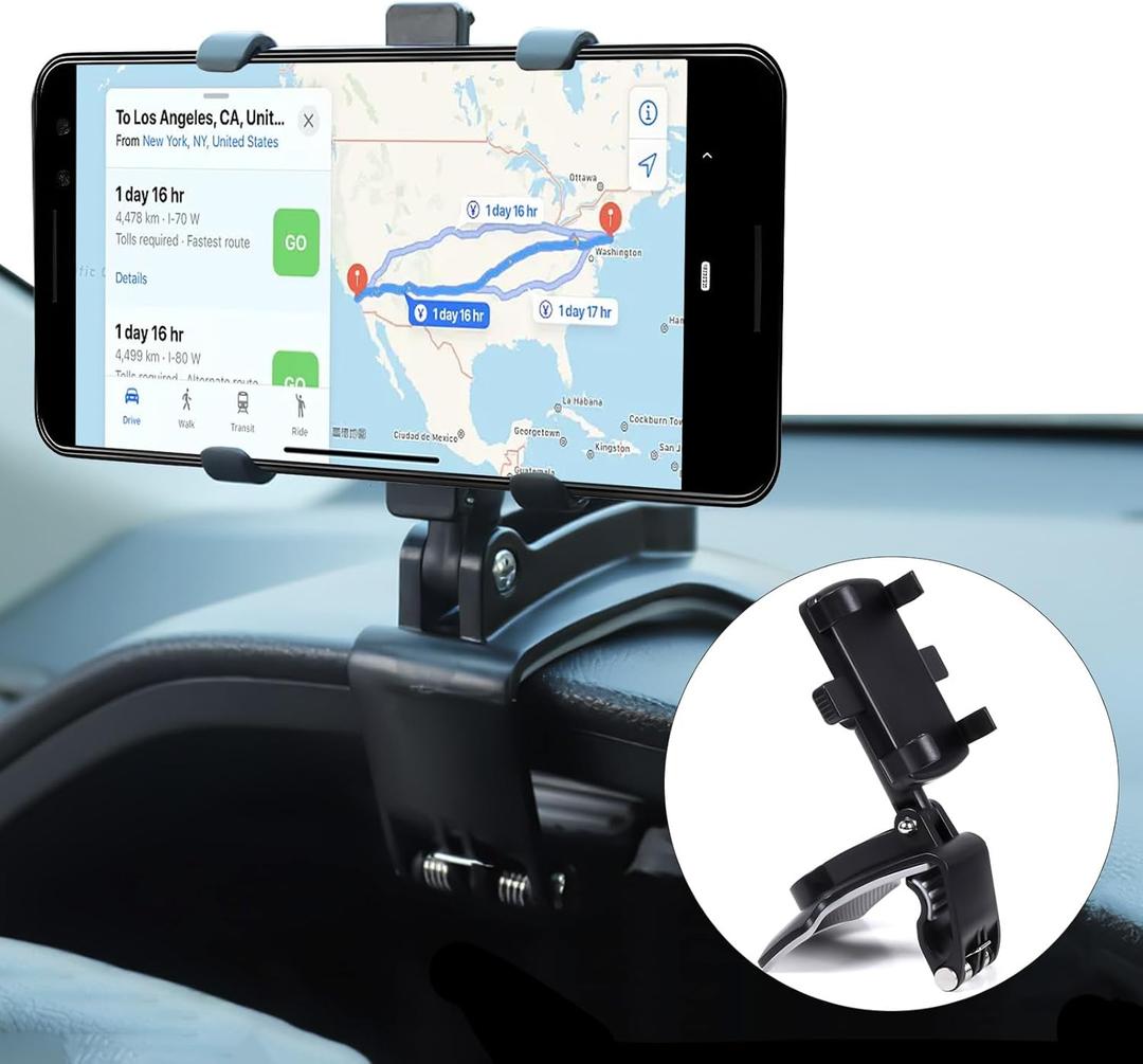 Universal Car Phone Clip for Dashboard, Multifunctional Car Dashboard Mobile Phone Holder, 360 Rotation Auto Rear View Mirror Phone Holder, Compatible with 4"-7" Smartphones