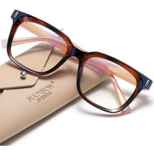 Madison Avenue Trendy Sqaure Blue Light Blocking Glasses for Women with Case, Stylish Anti Glare Glasses for Computer (Tortoiseshell)