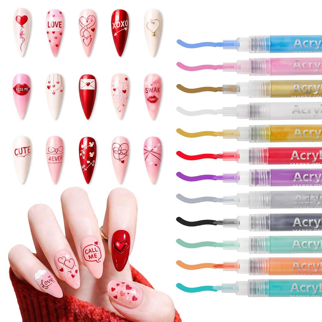 12 Color Nail Art Pens, 0.7 MM Nail Art Markers Nail Polish Pens Set Drawing Nail Paint Pens, Waterproof and Quick-drying Nail for DIY Design Manicure Design Tools