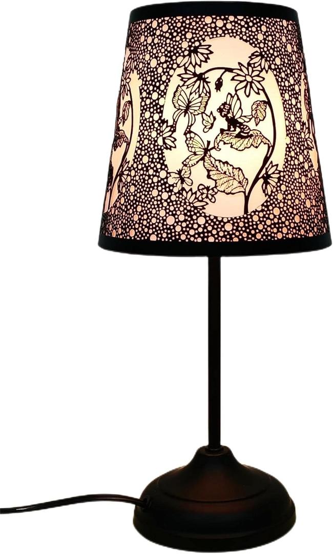 Flower Fairy Touch Lamp with Dimmable Touch Switch,Black Metal Cutout Shade, Flower Fairy Decoration Desk Lamp