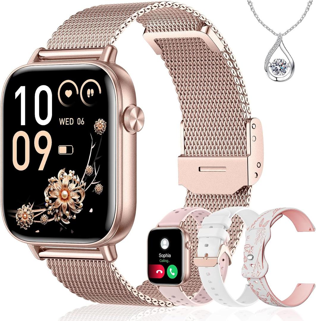 Iaret Smart Watch for Women, 1.83" HD Fitness Tracker with 4 Bands, Answer/Make Calls, Heart Rate/Sleep/SpO2/Step Tracking, 100+ Sport Modes, Android/iPhone Compatible Gift (Rose Gold)