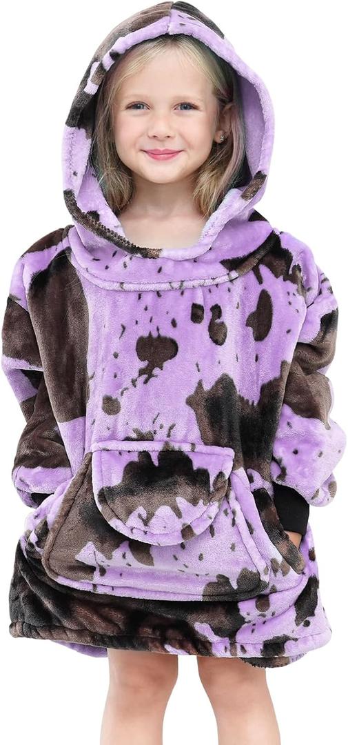 Purple Wearable Blanket Hoodie for Kids - Lightweight Soft Fleece Sweatshirt Blanket with Sleeves, Purple Gifts for Girls 2-5 Year Birthday Christmas