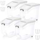 Sunnyray 4 Pcs Rice Storage Container 38 lb Flour Container with Wheels Measuring Cup Clear Pet Food Bin Dog Birds Cat Food Bin Grain Cereal Organizer Box for Dry Baking Supplies(White Lid)