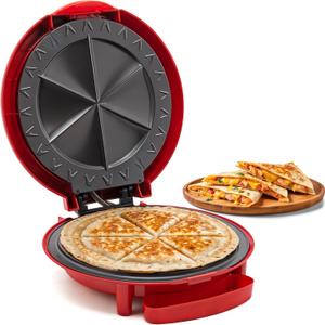 Elite Gourmet EQD-118 Electric Non-Stick 11" Quesadilla Maker, Easy-Slice 6-Wedge, Grilled Cheese Corn Flour Tortilla Snacks, Red