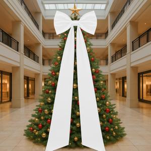 Juinte 23.62 x 90.55 Inches Christmas Extra Large Bows Giant Christmas Tree Topper Bow Decorations Satin Bow Tree Topper for Xmas Decorations Wreath Home Holiday Party Decor(White)
