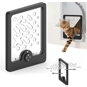4-Way Locking Cat Door for Thin Materials - Adjustable Pet Door Flap fits Screens, Boxes & Carriers, 8x12 Inch Small Door for Crates, Litter Box Enclosures & DIY Pet Rooms (New Box)