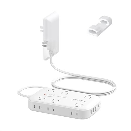 Extension Cord with Outlet Cover & Multi USB- 5 FT, Ultra Thin Plug Concealer with Cord & 12AC Outlet 6 USB (24W/4.8A), Charging Station for Multiple Devices, for Behind Wall Furniture Couch Sofa TV
