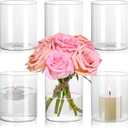 Glass Cylinder Vase Set of 6 for Centerpieces, 5 Inch Short Clear Flower Vases Bulk, Glass Hurricane Candle Holder for Table, Floating Candle Vases for Wedding Home Dcor