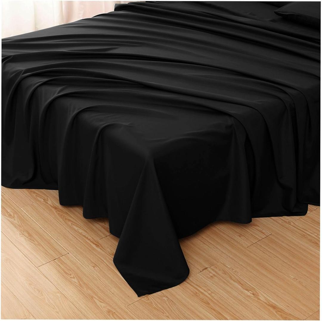 Ghooss Bedding Flat Sheets Only(1 Pack), Ultra Soft Brushed Microfiber Top Sheets, Wrinkle-Free-Twin, Black