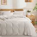 JELLYMONI Cotton Duvet Cover Full Size - Beige Comforter Cover with Button 100% Washed Cotton 3PCS Breathable Soft Solid Bedding Set Duvet Cover 80×90in & 2 Pillowcases (NO Comforter)