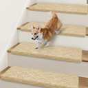 Bullnose Stair Treads Non Slip 9.5" x 32", 7 Pcs Carpet Stair Treads for Wooden Steps Indoor with Edge Protection, Reusable Peel and Stick TPU Backing Stair Runner Rugs - Diamond Pattern Beige