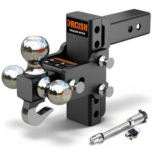 Adjustable Trailer Hitch, 360° Swivel Tri Ball Mount with Tow Hook & Lock | 2.5" Receiver Tow Hitch with 5" Drop/Rise, Heavy Duty Rotating Drop Hitch Rated 18,000LB GTW, 1-7/8", 2" & 2-5/16" Ball Sizes