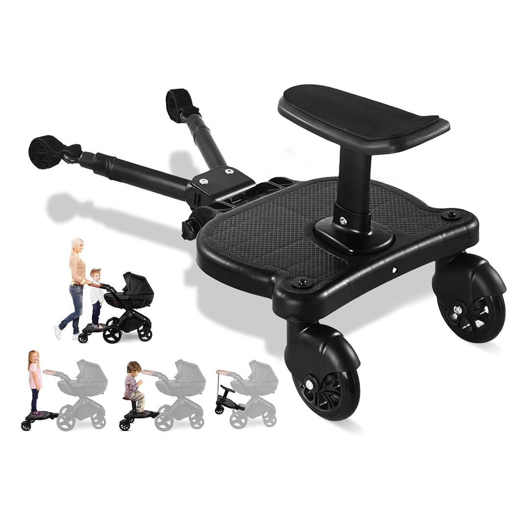 Universal Stroller Board with Detachable Seat, 2 in1 Stroller Ride-On Board, Sit and Stand Stroller Attachment for 3-7 Years Old, Holds Up to 55 lbs