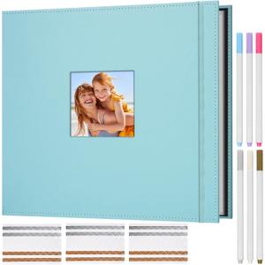 Scrapbook Photo Album, 3 Ring 12"x12" DIY Photo Album, Memory Scrapbook with 50 Sleeves 100 Pages, Perfect for Wedding, Travel, Family,Turquoise Blue