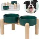 Elevated Ceramic Dog Bowl Set - Heavy Duty Double Dishes with Anti-Slip Stand - Raised Food and Water Bowls for Medium and Large Dogs - 4.5 Cups (68 fl oz) - Green