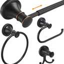 Hoimpro Oil Rubbed Bronze Bathroom Accessory Set, 4-Piece Wall Mount Hardware with Adjustable Towel Bar Rack, Towel Ring, Paper Towel Holder, Double Towel Hooks