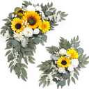 Faux Flower Swag Set of 2 for Wedding Welcome Signs Floral Swag Wedding Reception Ceremony Signs Decor (Sunflower & White)