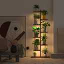 Solatmos Wood Plant Stand With Grow Lights Indoor Plants Outdoor Corner Plant Shelf Flower Stands for Living Room Patio Garden Corner Balcony (Brown, 8 Tier)