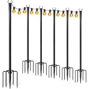 6 Pack String Light Poles for Outside, Thickened Metal Lights Hanger Pole Outdoor with Fork, Lighting Hanging Post Accessories for Patio Decor Garden Backyard Yard Front Porch Outside Decorations