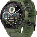 1.28" IPS Tactical Smart Watch for Men Activity Fitness Tracker with 400mAH Large Battery Outdoor Bluetooth Call Heart Rate Sleep Monitor Pedometer IP68 Waterproof Sport Watch for Android iOS (k22-Army Green)